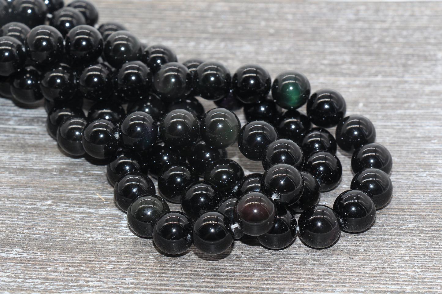 Rainbow Black Obsidian Beads, Black Gemstone Smooth Round Loose Beads, Size 6mm 8mm 10mm 12mm, Full Strand 15 inch, #169