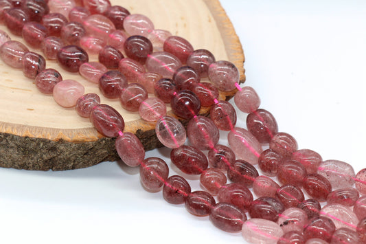 Strawberry Quartz Beads, Pink Quartz Gemstone Nugget Beads, Loose Beads, Pebble Nugget Beads, Size 8mm-10mm #34