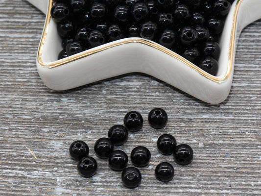 6mm Black Gumball Beads, Round Acrylic Black Loose Beads, Bubblegum Beads, Chunky Beads, Smooth Plastic Round Beads #268