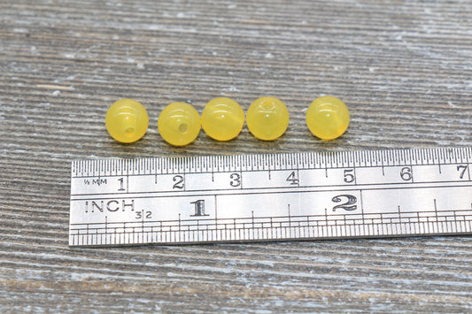 8mm Yellow Translucent Gumball Beads, Round Acrylic Loose Beads, Bubblegum Beads, Chunky Beads, Smooth Plastic Round Beads #405