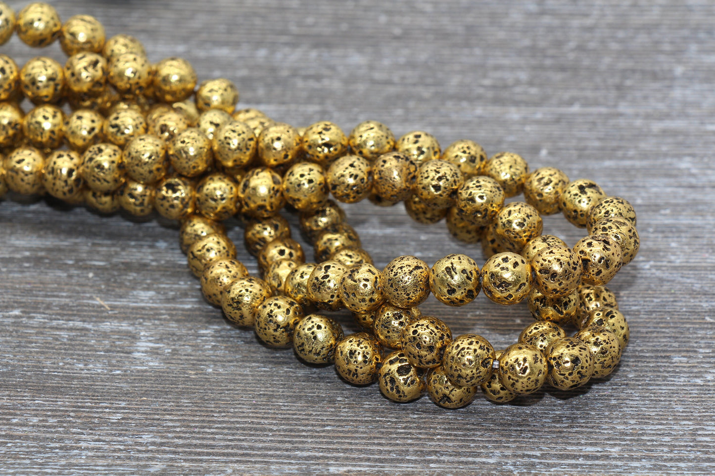 Lava Beads, Antique Gold Plating Volcanic Rock Beads, Round Gemstone Beads, Electroplated, Sizes 6mm, 8mm 10mm, Full Strand 15.5 #135