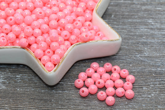 6mm Pink AB Gumball Beads, Iridescent Acrylic Loose Beads, Solid Bubblegum Beads, Chunky Beads, Smooth Round Plastic Beads #438