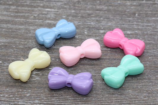 Multicolor Bow Beads, Acrylic Ribbon Bow Beads, Pastel Bow Beads, Mixed Colors Plastic Beads #752