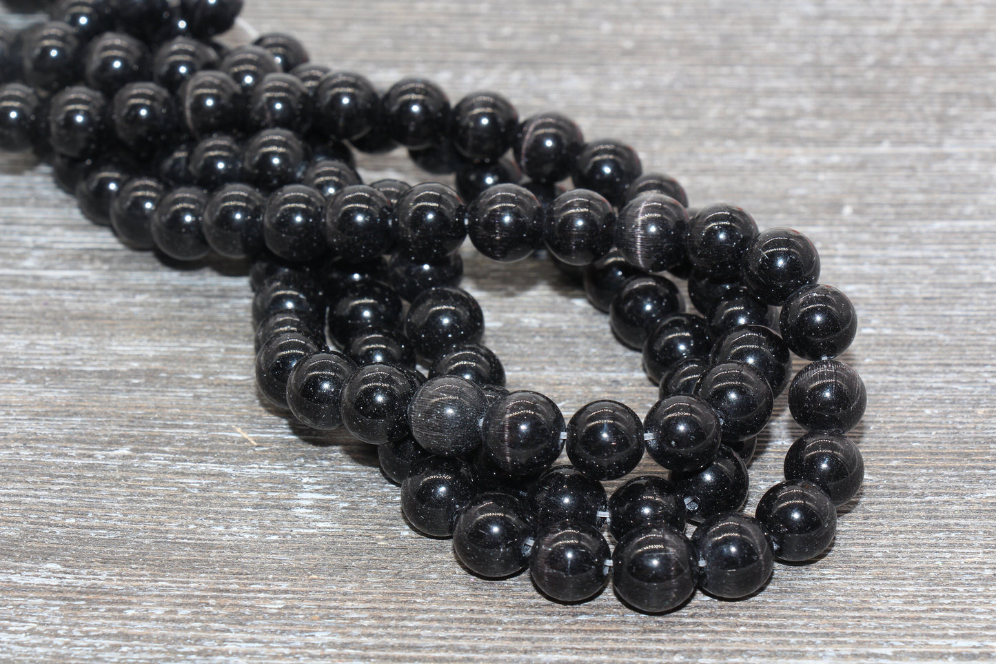 Black Cat Eye Beads, Smooth Round Beads, Sizes 4mm 6mm 8mm 10mm 12mm, Full Strand 15.5 inch, #176