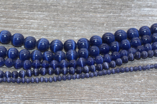 Blue Cat Eye Beads, Smooth Round Beads, Sizes 4mm 6mm 8mm 10mm 12mm, Full Strand 15.5 inch, #182