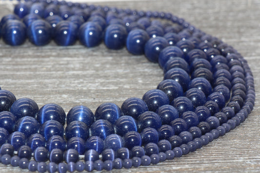 Blue Cat Eye Beads, Smooth Round Beads