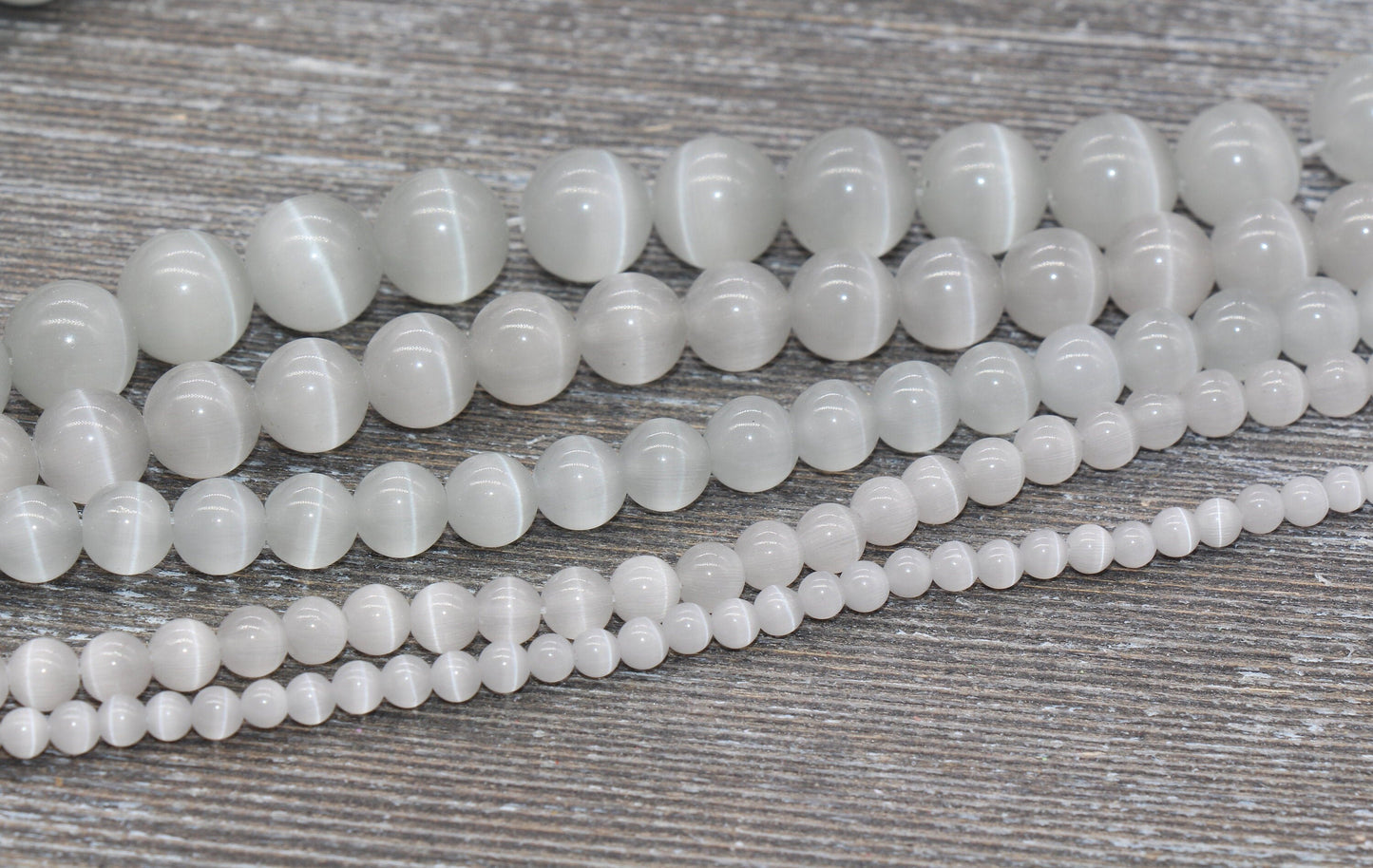 Light Gray Cat Eye Beads, Smooth Round Beads, Sizes 4mm 6mm 8mm 10mm 12mm, Full Strand 15.5 inch, #184