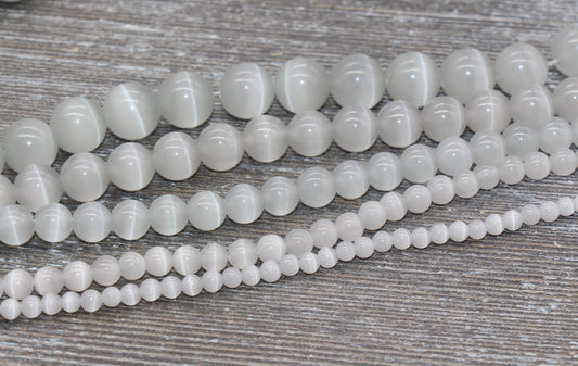 Light Gray Cat Eye Beads, Smooth Round Beads, Sizes 4mm 6mm 8mm 10mm 12mm, Full Strand 15.5 inch, #184