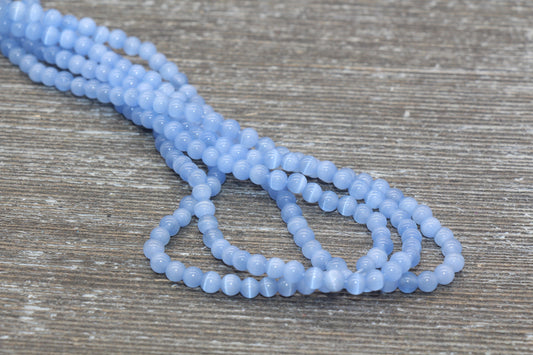 Blue Cat Eye Beads, Smooth Round Beads, Sizes 4mm 6mm 8mm 10mm 12mm, Full Strand 15.5 inch, #186