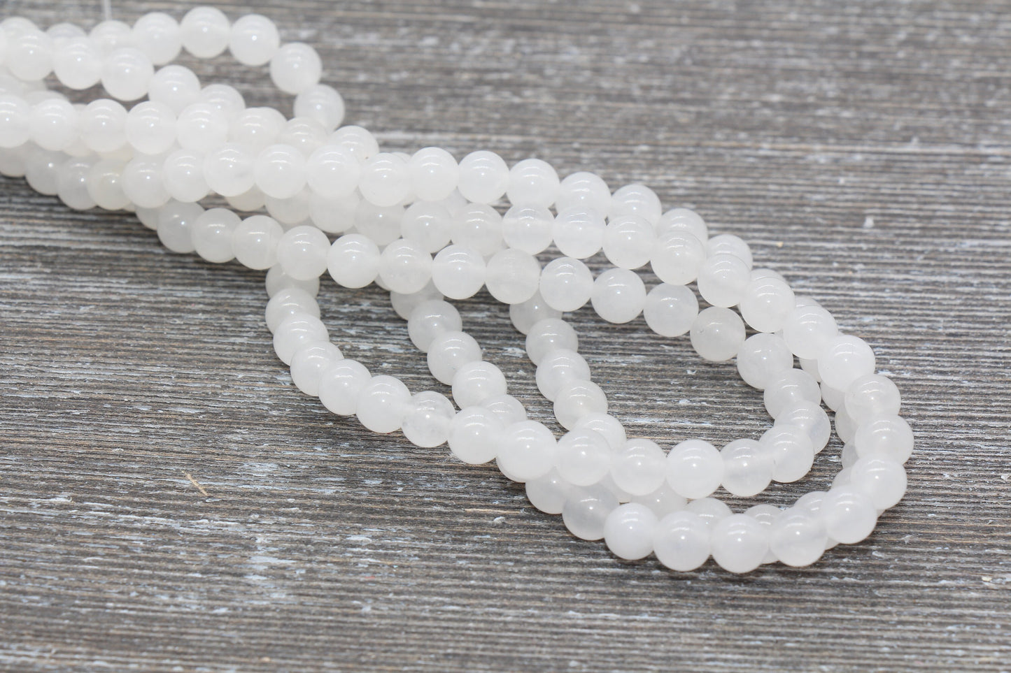 White Jade Beads, Natural Smooth Round Gemstone Beads, Sizes 4mm 6mm 8mm 10mm 12mm, Full Strand 15.5 inch, #76