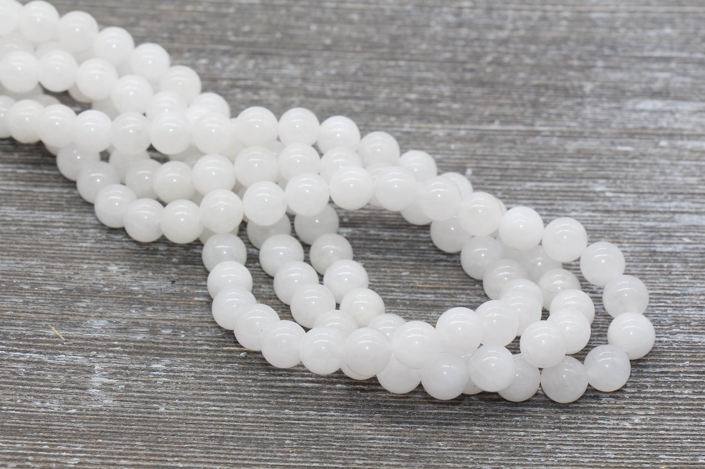 White Jade Beads, Natural Smooth Round Gemstone Beads, Sizes 4mm 6mm 8mm 10mm 12mm, Full Strand 15.5 inch, #76