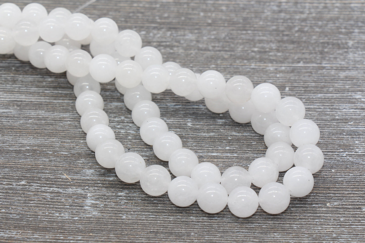 White Jade Beads, Natural Smooth Round Gemstone Beads, Sizes 4mm 6mm 8mm 10mm 12mm, Full Strand 15.5 inch, #76