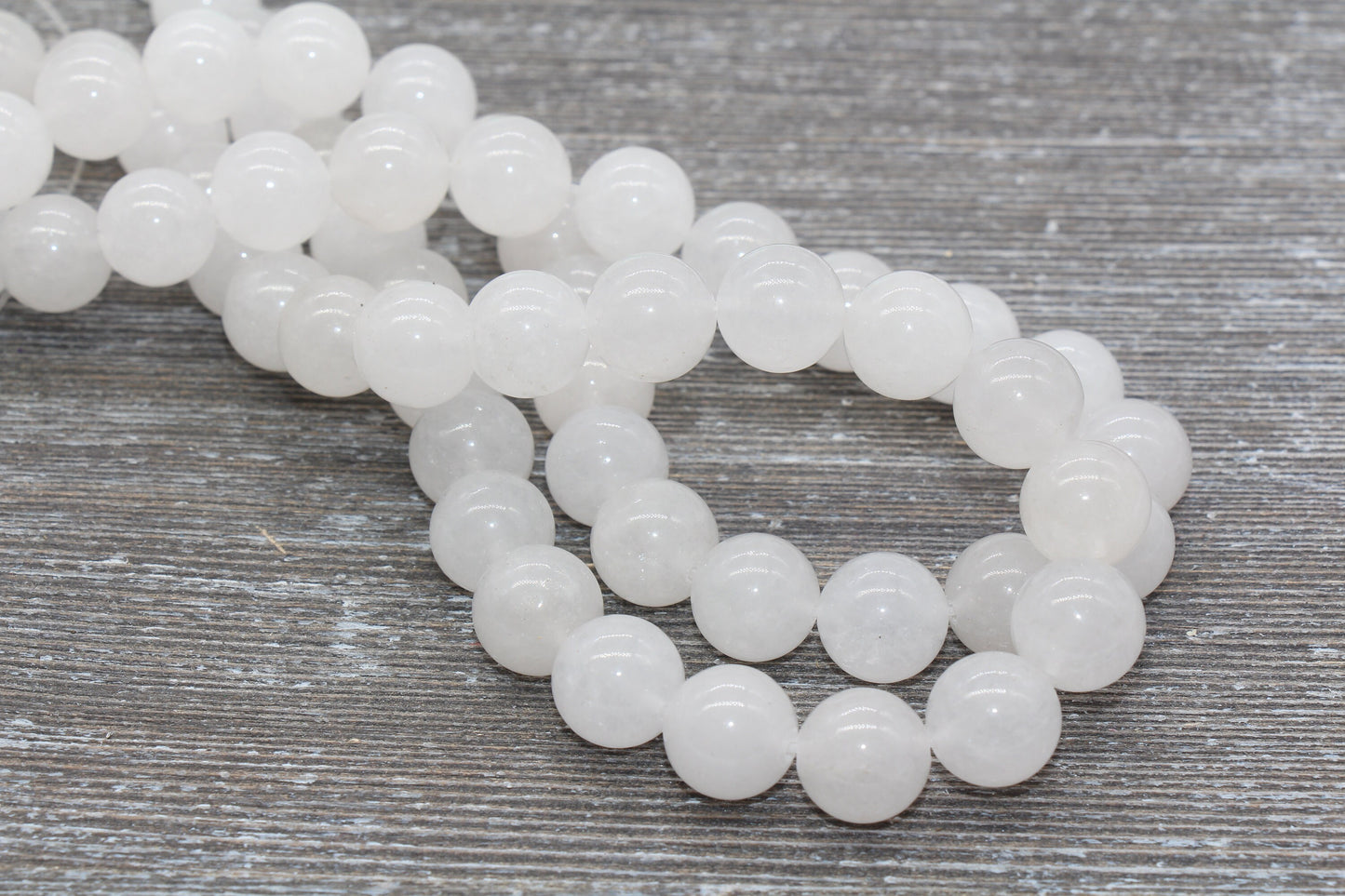 White Jade Beads, Natural Smooth Round Gemstone Beads, Sizes 4mm 6mm 8mm 10mm 12mm, Full Strand 15.5 inch, #76