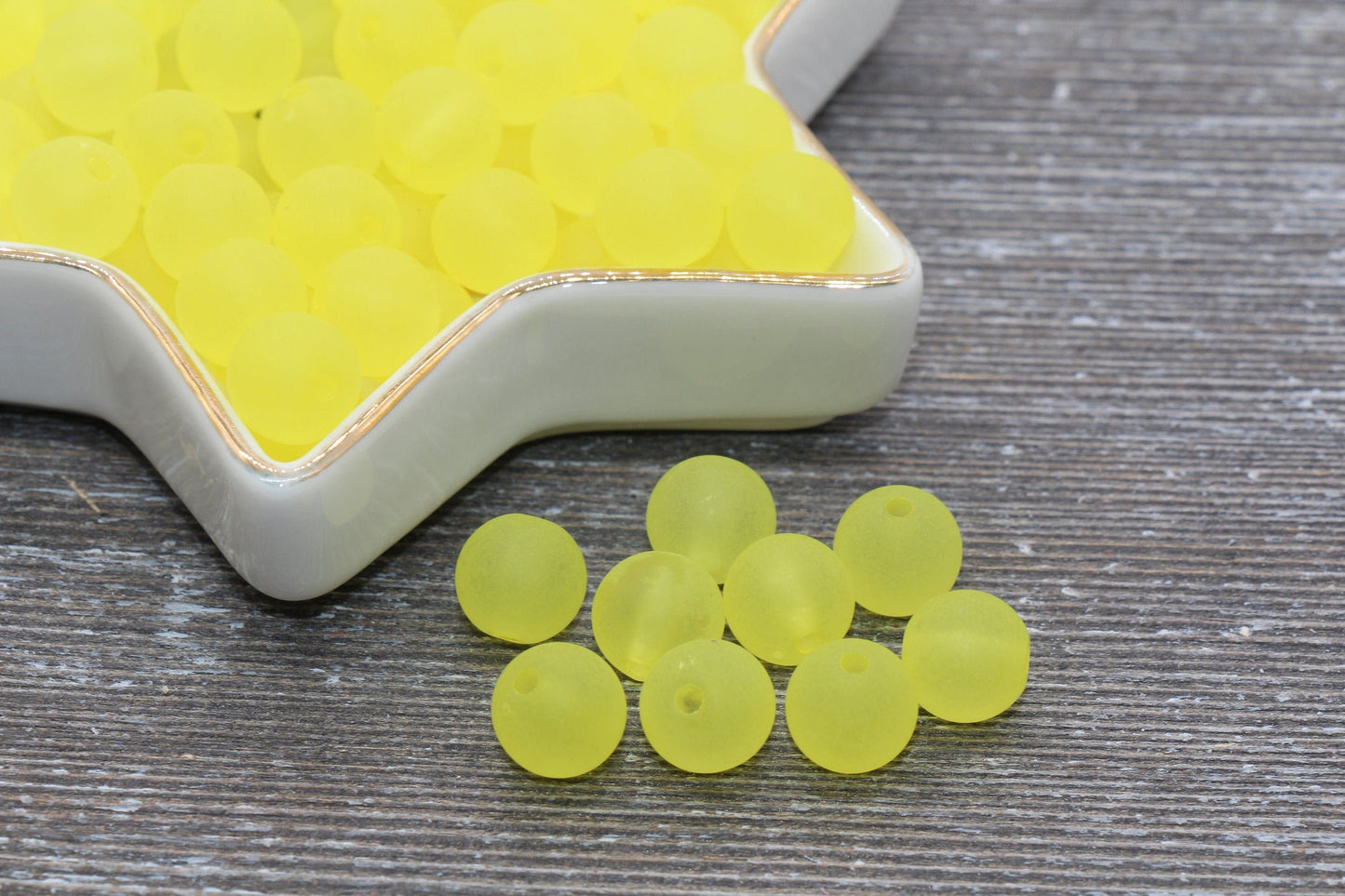 10mm Matte Yellow Gumball Beads, Round Acrylic Loose Beads, Frosted Bubblegum Beads, Chunky Beads, Round Plastic Beads #680