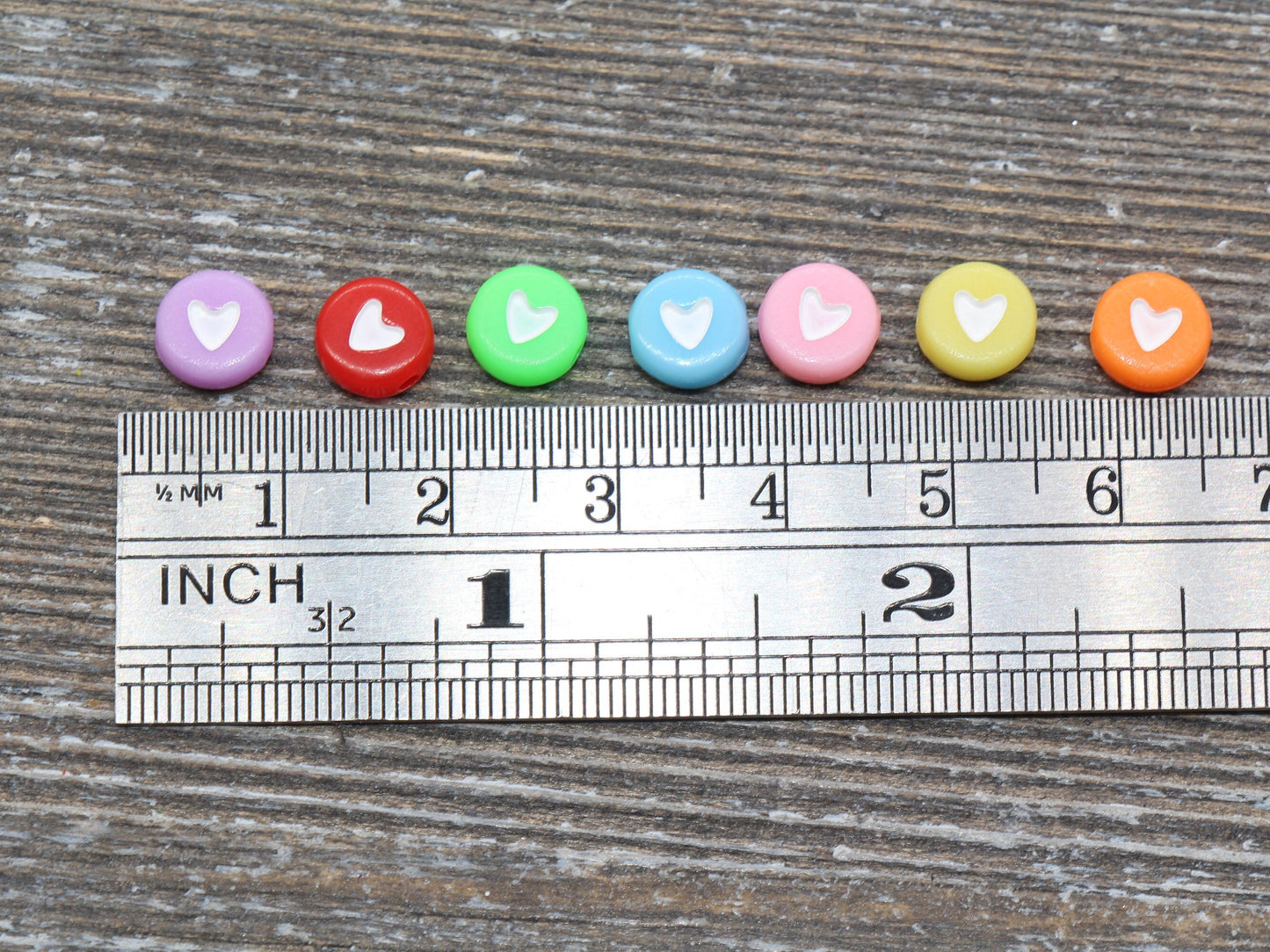 Assorted Heart Beads, Mix Colors Acrylic Heart Beads, Multicolor Plastic Heart Beads, Round Beads, Acrylic Symbol Beads, Size 7mm #762