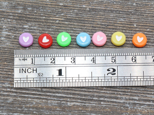 Assorted Heart Beads, Mix Colors Acrylic Heart Beads, Multicolor Plastic Heart Beads, Round Beads, Acrylic Symbol Beads, Size 7mm #762