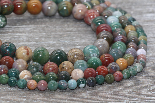 Indian Agate Beads, Gemstone Round Loos Beads, Sizes 6mm 8mm 10mm 12mm, Full Strand 15.5 inch, #166