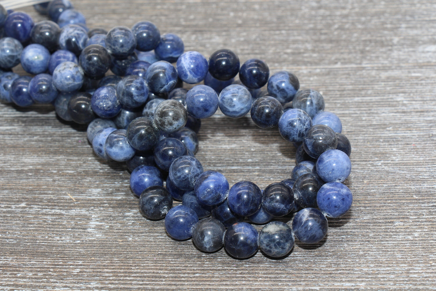 Blue Sodalite Beads, Gemstone Loose Beads, Blue White Beads, Smooth Round Beads, Size 6mm 8mm 10mm, Full Strand 15.5" #25