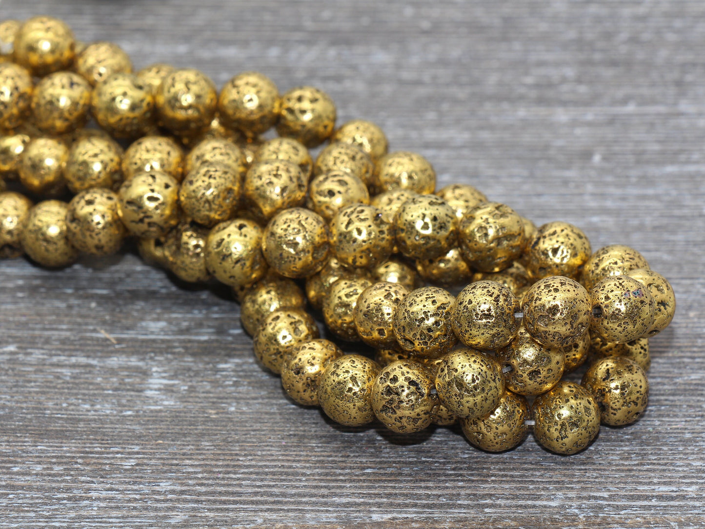 Lava Beads, Antique Gold Plating Volcanic Rock Beads, Round Gemstone Beads, Electroplated, Sizes 6mm, 8mm 10mm, Full Strand 15.5 #135
