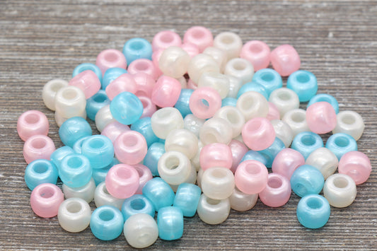Multicolored Pony Beads, Acrylic Loose Beads, Mixed Color Plastic Bubblegum Beads, Chunky Beads, Spacer Beads #779