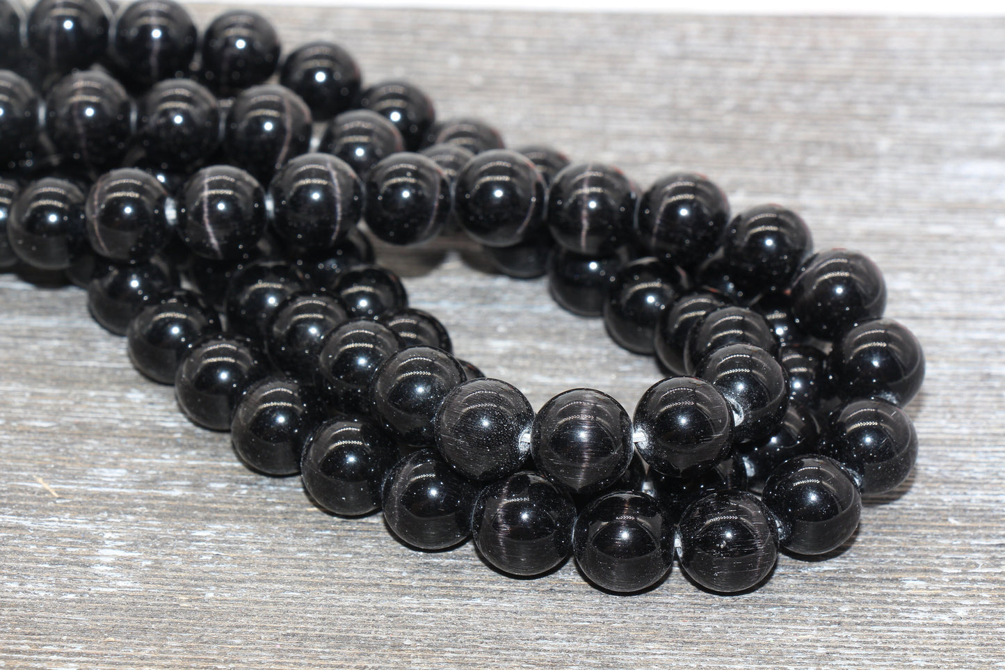Black Cat Eye Beads, Smooth Round Beads, Sizes 4mm 6mm 8mm 10mm 12mm, Full Strand 15.5 inch, #176