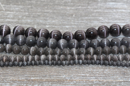 Gray Cat Eye Beads, Smooth Round Beads, Sizes 4mm 6mm 8mm 10mm 12mm, Full Strand 15.5 inch, #178