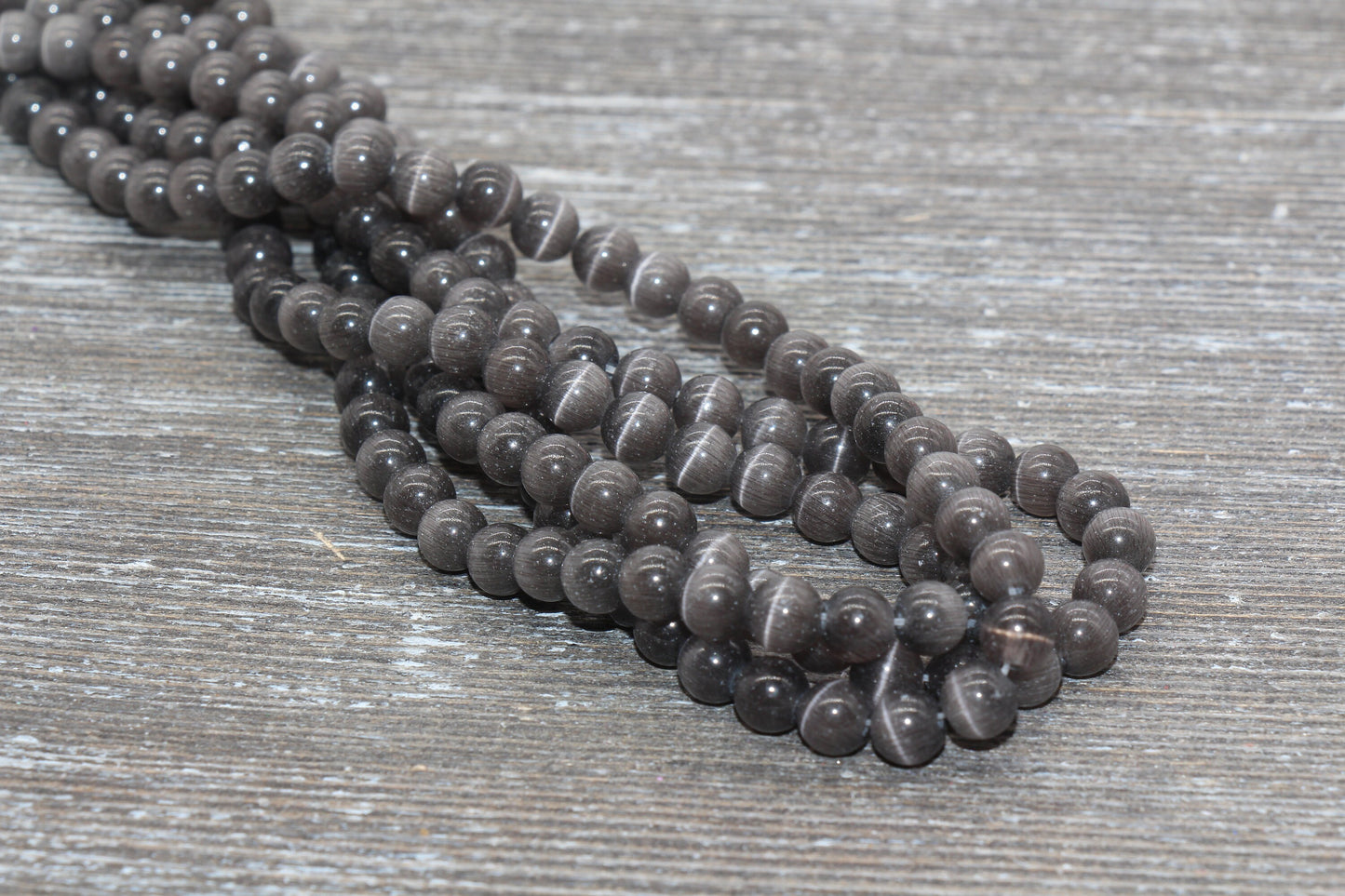 Gray Cat Eye Beads, Smooth Round Beads, Sizes 4mm 6mm 8mm 10mm 12mm, Full Strand 15.5 inch, #178