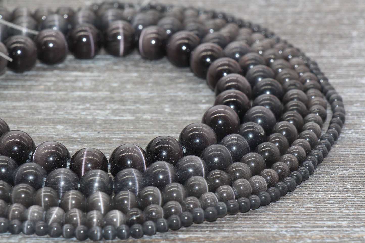 Gray Cat Eye Beads, Smooth Round Beads, Sizes 4mm 6mm 8mm 10mm 12mm, Full Strand 15.5 inch, #178