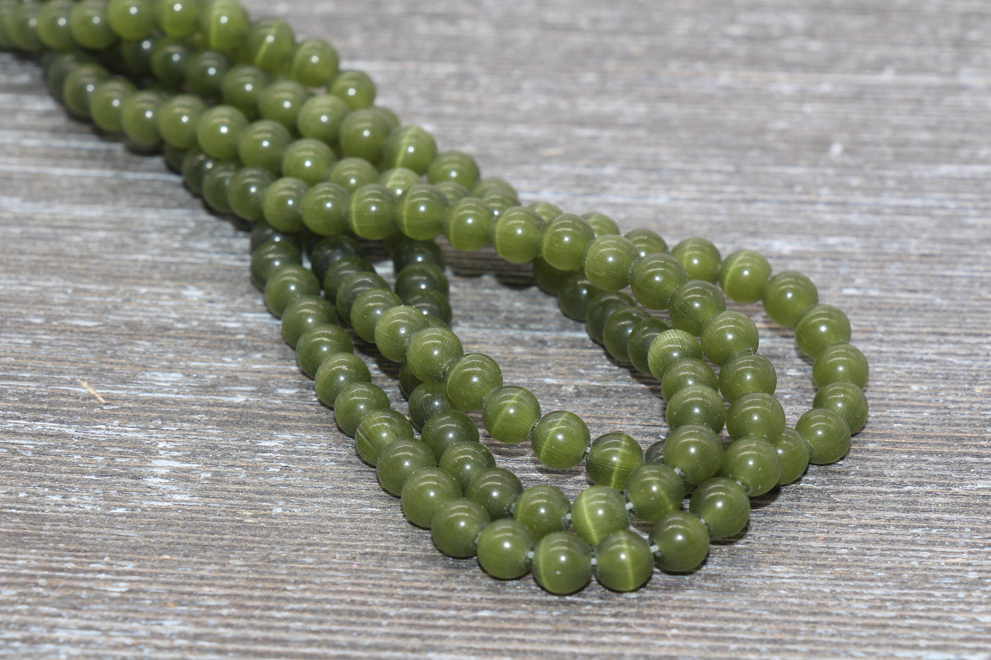 Olive Green Cat Eye Beads, Smooth Round Beads, Sizes 4mm 6mm 8mm 10mm 12mm, Full Strand 15.5 inch, #180