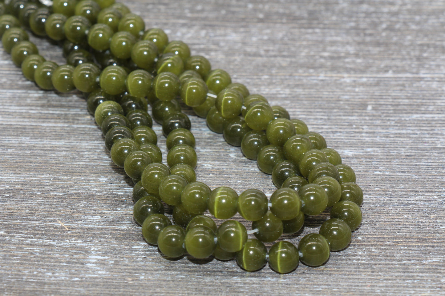 Olive Green Cat Eye Beads, Smooth Round Beads, Sizes 4mm 6mm 8mm 10mm 12mm, Full Strand 15.5 inch, #180
