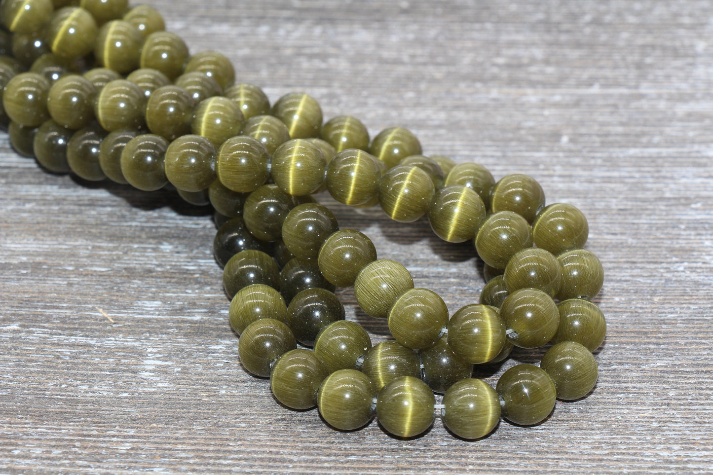 Olive Green Cat Eye Beads, Smooth Round Beads, Sizes 4mm 6mm 8mm 10mm 12mm, Full Strand 15.5 inch, #180