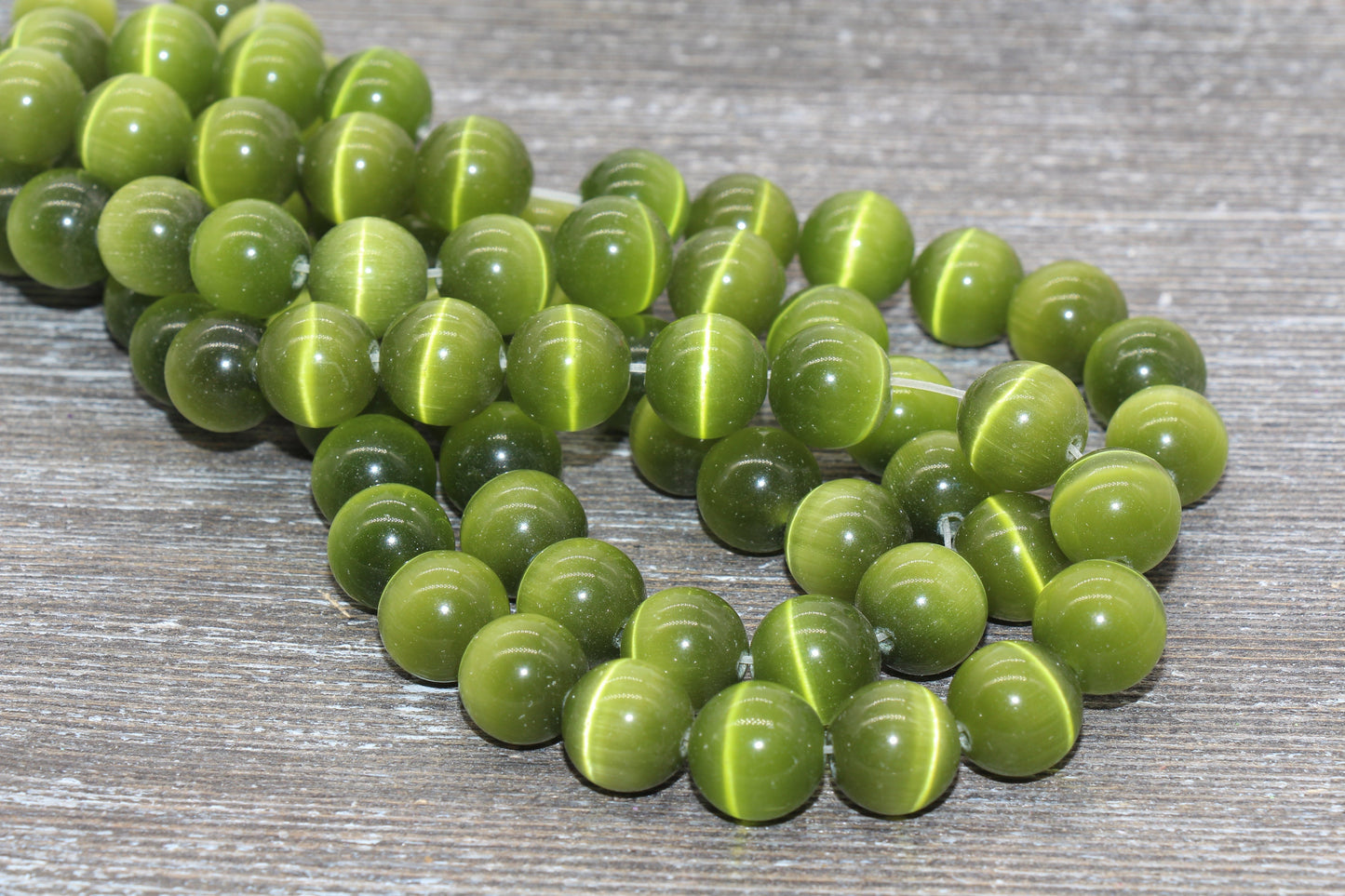 Olive Green Cat Eye Beads, Smooth Round Beads, Sizes 4mm 6mm 8mm 10mm 12mm, Full Strand 15.5 inch, #180