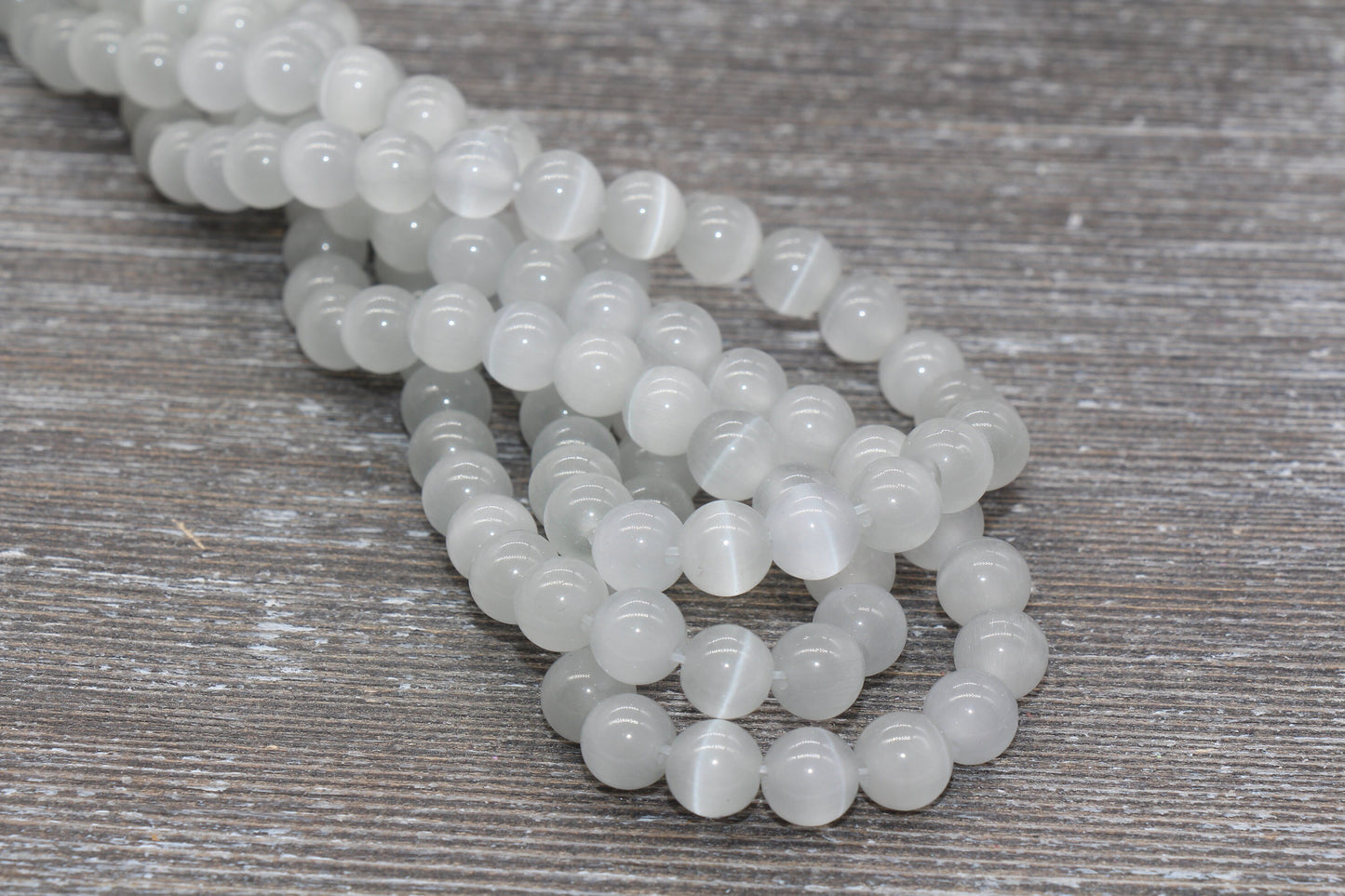 Light Gray Cat Eye Beads, Smooth Round Beads, Sizes 4mm 6mm 8mm 10mm 12mm, Full Strand 15.5 inch, #184