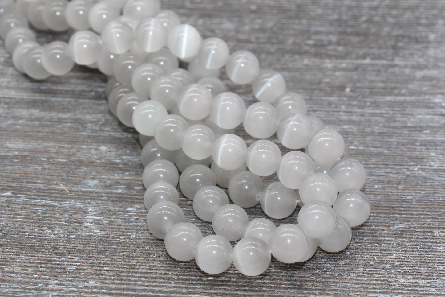 Light Gray Cat Eye Beads, Smooth Round Beads, Sizes 4mm 6mm 8mm 10mm 12mm, Full Strand 15.5 inch, #184