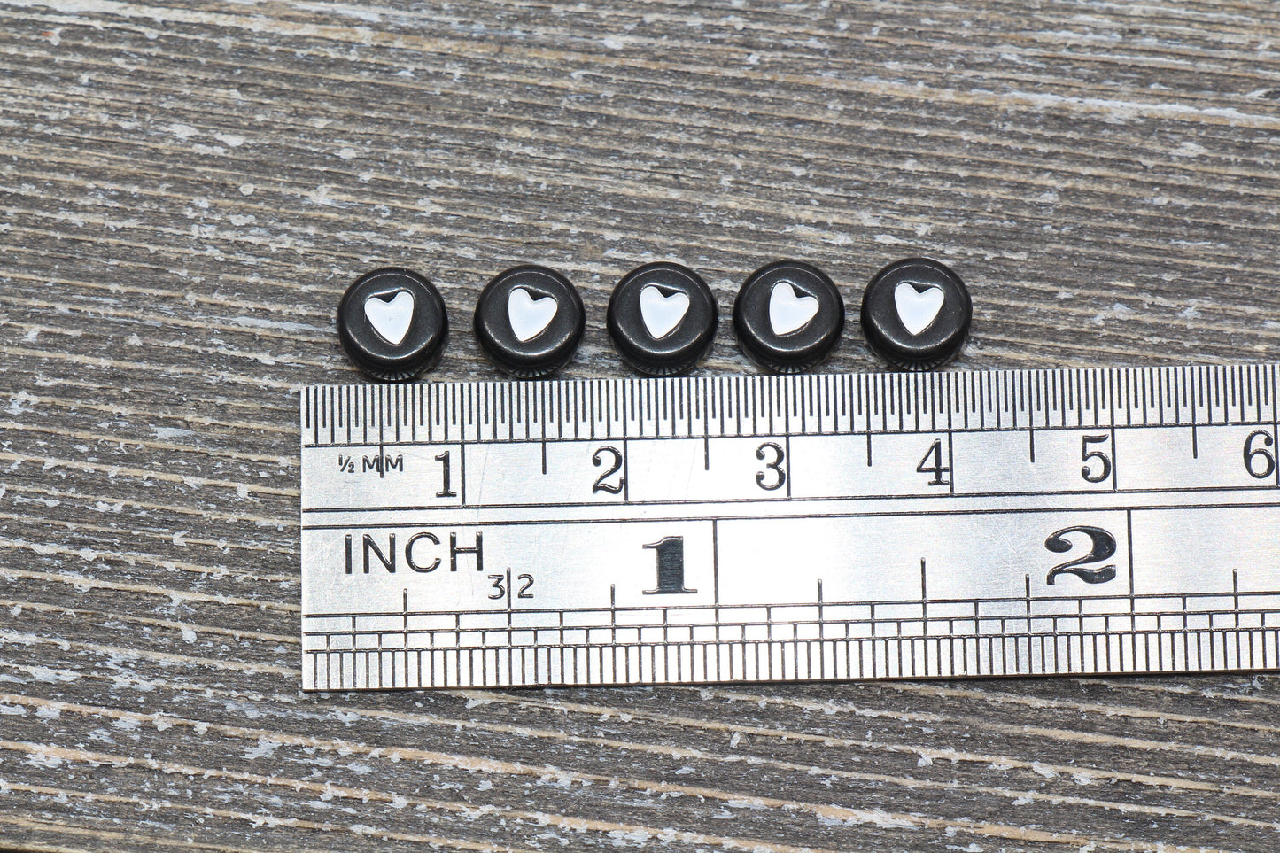 Black Heart Beads, Acrylic Black and White Heart Beads, Plastic Heart Beads, Acrylic Symbol Beads, Heart Beads, Size 7mm#95