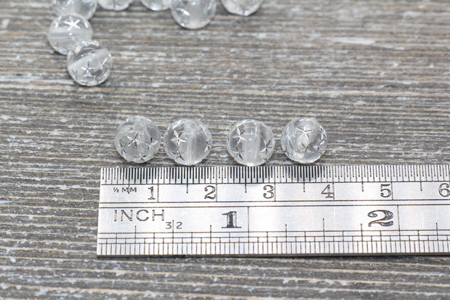 8mm Translucent Clear Gumball Beads with Silver Stars, Round Acrylic Loose Beads, Bubblegum Beads, Chunky Beads, Plastic Round Beads #29