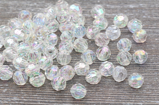 8mm Translucent AB Faceted Gumball Beads, Iridescent Faceted Acrylic Loose Beads, Bubblegum Beads, Chunky Beads, Star Cut Acrylic Beads #788