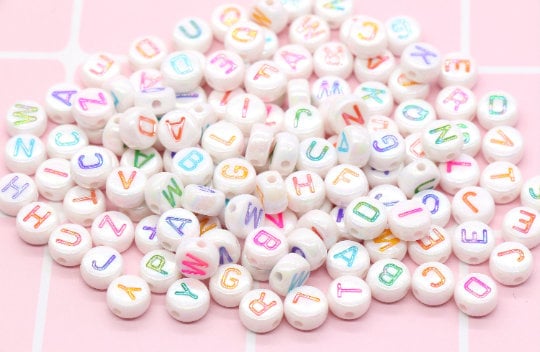 Alphabet Letter Acrylic Beads, Round Acrylic Beads, Plastic Letter Beads, Name Bracelet Beads, ABC Letter Beads, Name Beads, Name Inital 7mm
