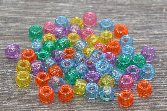 Multicolor Pony Beads, Glitter Pony Beads, Acrylic Smooth Translucent Loose Beads, Plastic Bubblegum Beads, Chunky Beads, Spacer Beads #807