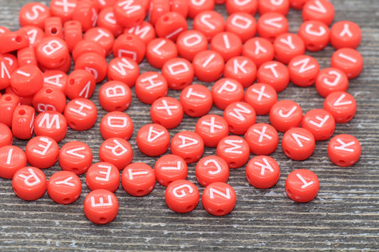 Orange Red Alphabet Letter Beads, Acrylic Orange Red Beads With White Letters Beads, Round Acrylic Beads, Initial Beads, Name Beads 7mm #40