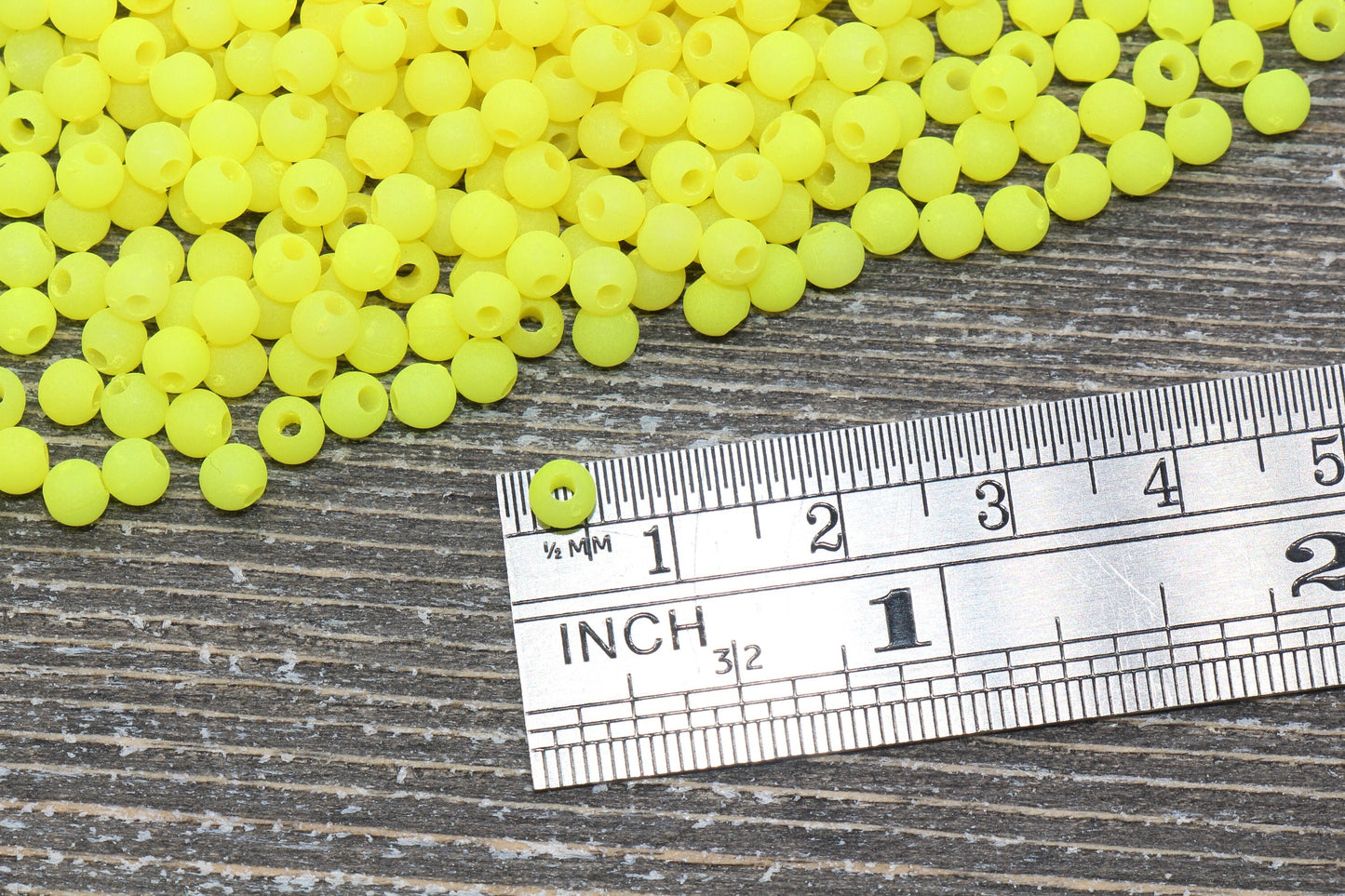 4mm Matte Neon Yellow Round Beads, Acrylic Gumball Beads, Frosted Yellow Round Spacer Beads, Bubblegum Beads, Round Smooth Bead #784