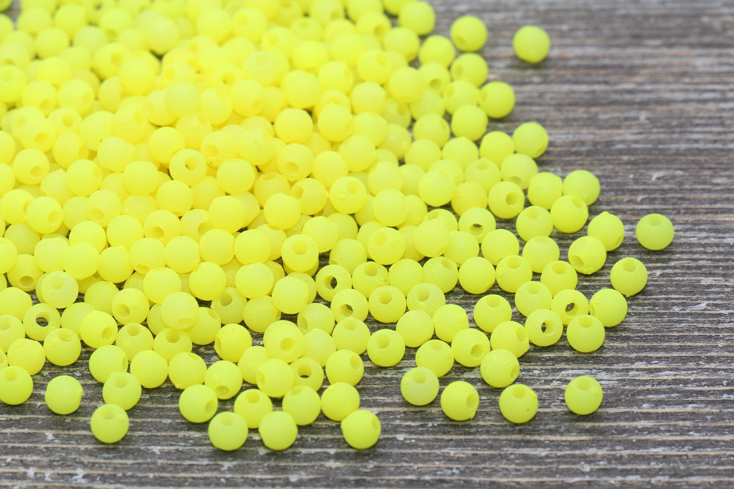 4mm Matte Neon Yellow Round Beads, Acrylic Gumball Beads, Frosted Yellow Round Spacer Beads, Bubblegum Beads, Round Smooth Bead #784