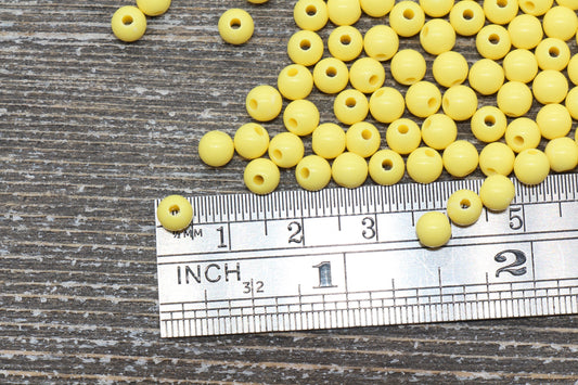 5mm Yellow Gumball Beads, Yellow Round Acrylic Loose Beads, Plastic Round Bubblegum Beads, Smooth Round Beads #863