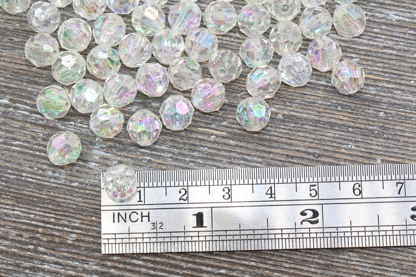 8mm Translucent AB Faceted Gumball Beads, Iridescent Faceted Acrylic Loose Beads, Bubblegum Beads, Chunky Beads, Star Cut Acrylic Beads #788