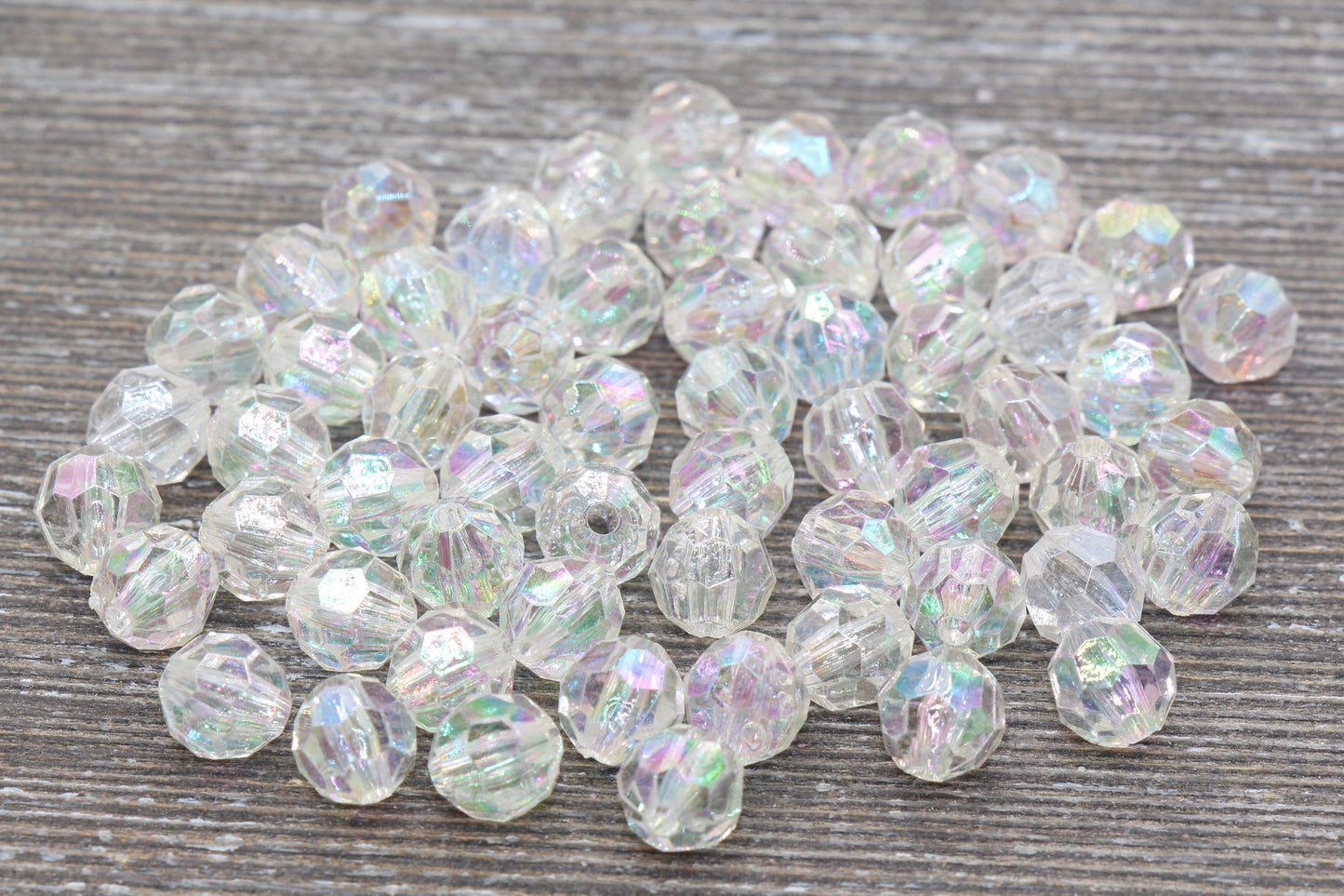 8mm Translucent AB Faceted Gumball Beads, Iridescent Faceted Acrylic Loose Beads, Bubblegum Beads, Chunky Beads, Star Cut Acrylic Beads #788