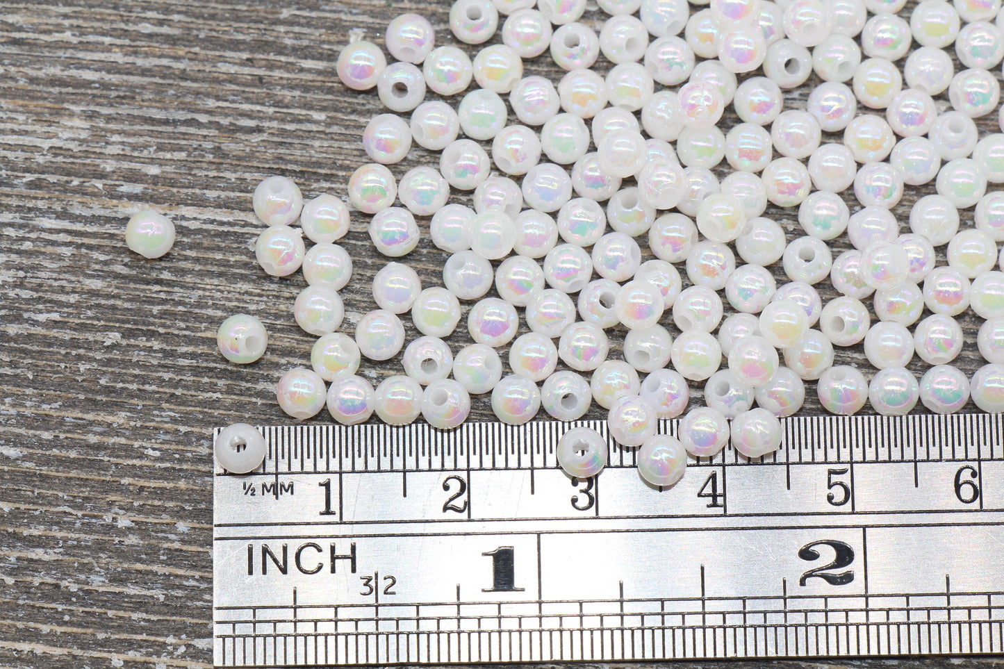 4mm White AB Round Beads, Iridescent Acrylic Gumball Beads, White Round Spacer Beads, Bubblegum Beads, Plastic Round Bead #905