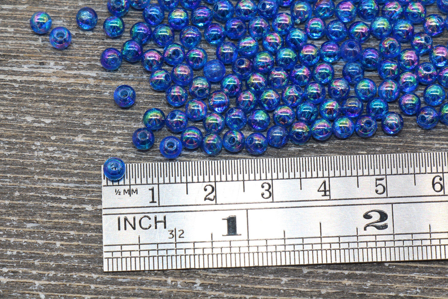 4mm Royal Blue AB Round Beads, Iridescent Acrylic Gumball Beads, Transparent Round Spacer Beads, Bubblegum Beads, Plastic Round Bead #909