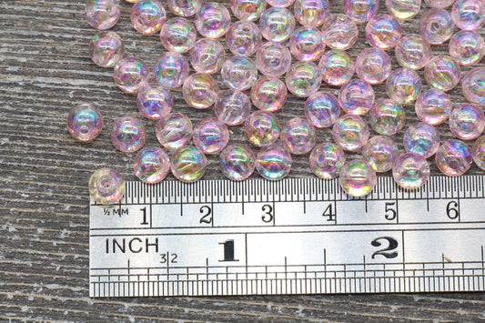 6mm Baby Pink AB Round Beads, Iridescent Acrylic Gumball Beads, Transparent Round Spacer Beads, Bubblegum Beads, Plastic Round Bead #920