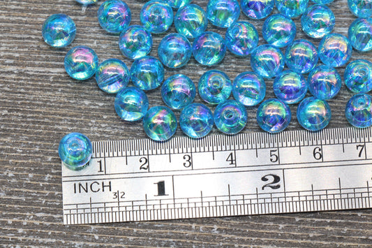 8mm Blue AB Round Beads, Iridescent Acrylic Gumball Beads, Transparent Round Spacer Beads, Bubblegum Beads, Plastic Round Bead #923