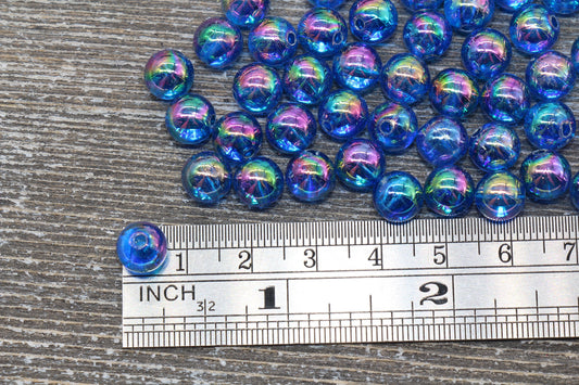 8mm Royal Blue AB Round Beads, Iridescent Acrylic Gumball Beads, Transparent Round Spacer Beads, Bubblegum Beads, Plastic Round Bead #927